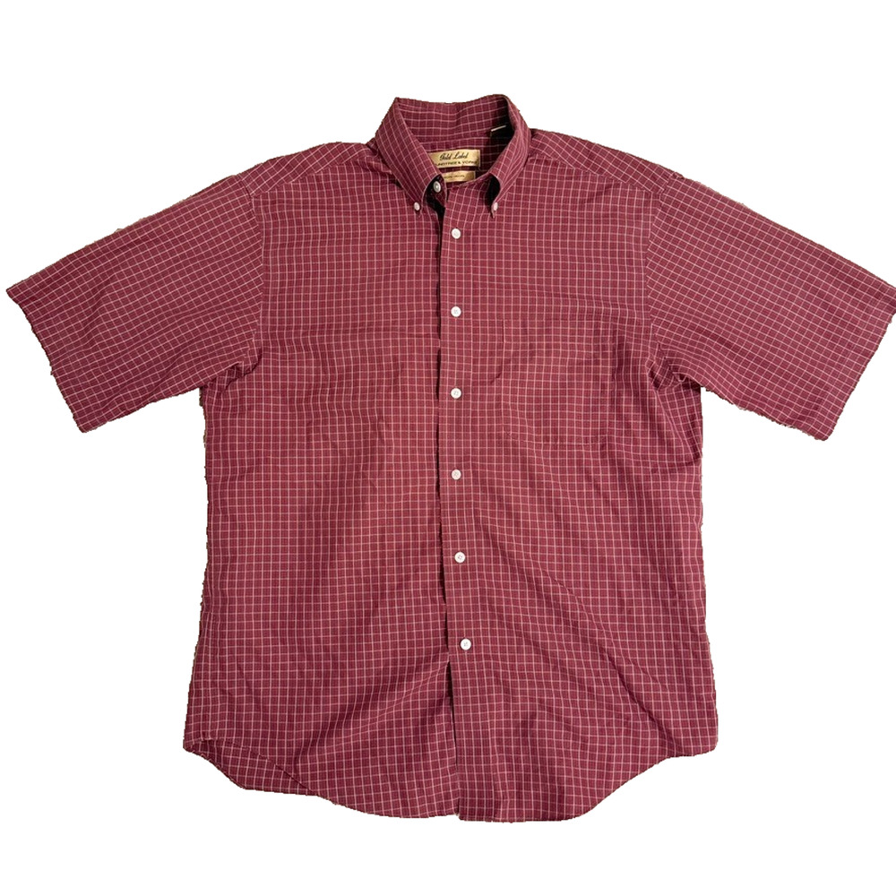 Roundtree & Yorke Gold Label Men’s M Burgundy Check Button Down Cotton Shirt